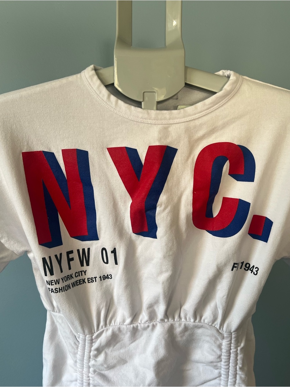 Fashion Nova White NYC Graphic Drawstring Mini Tee Dress - Size Small - Picture 5 of 7